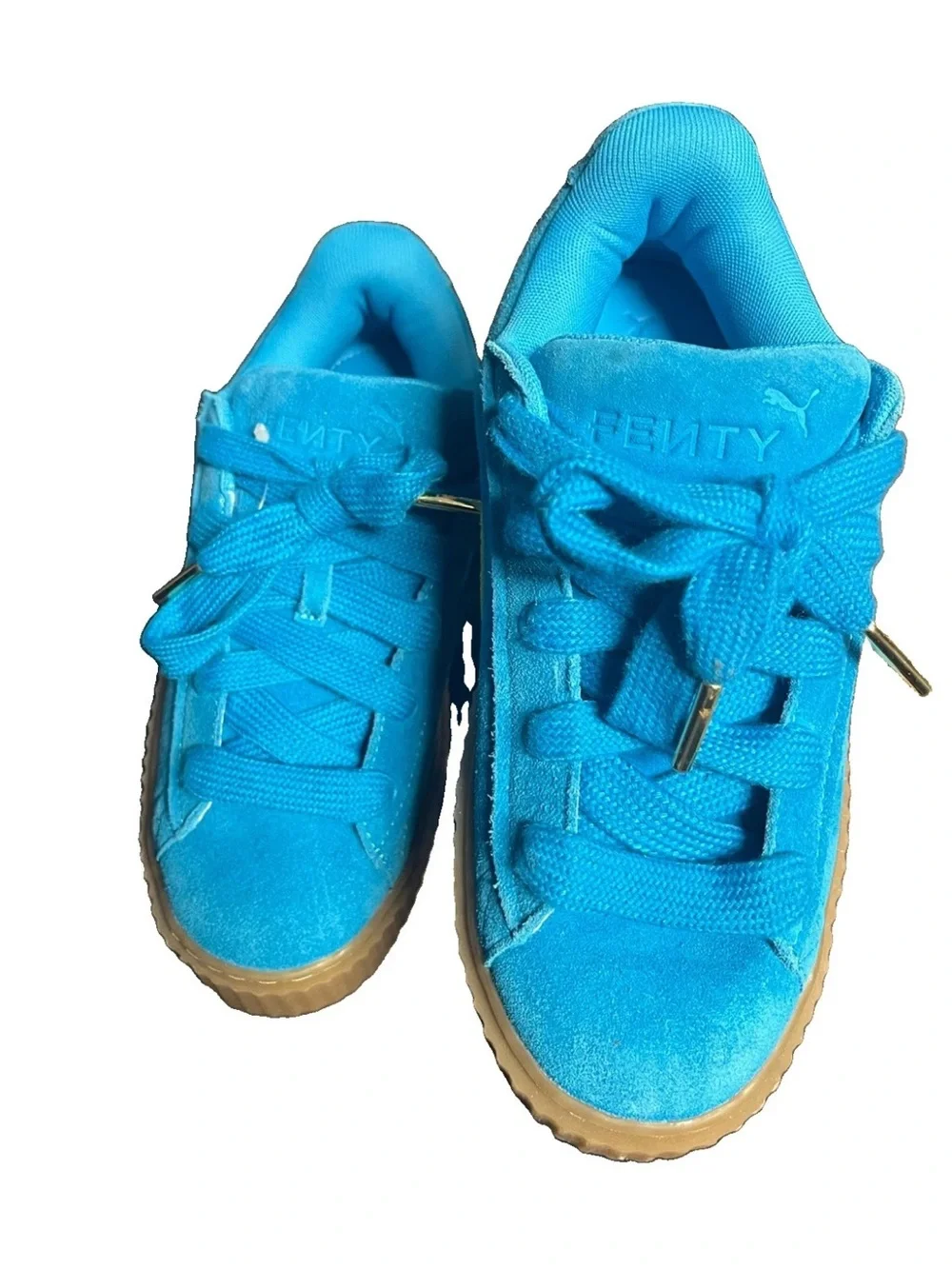 Puma Fenty Creeper Wmns Bright Blue Suede Sneakers with Neon Lime Stripe